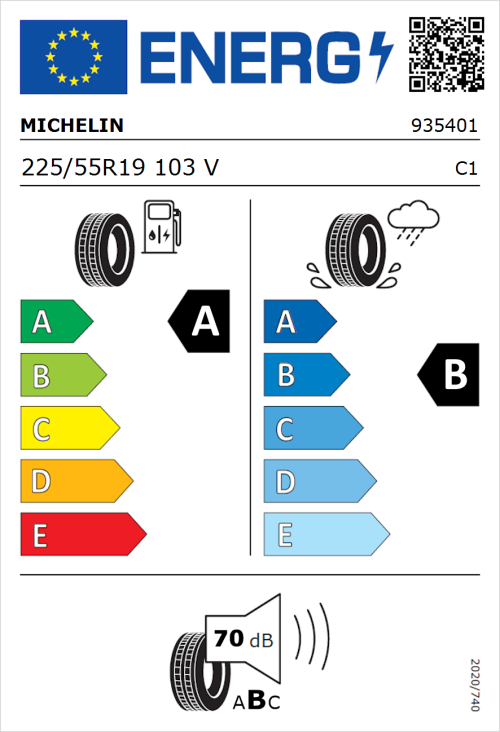 Tyre Label for Michelin e.primacy 225/55R19 103V